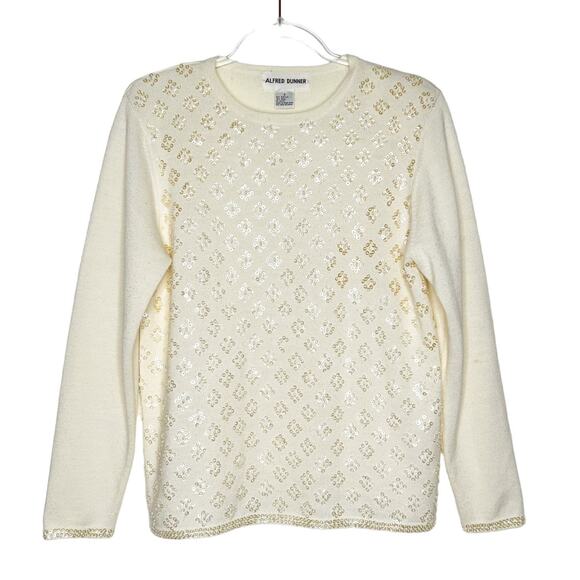 ALFRED DUNNER Vintage Sequin Embellished Long Sleeve Sweater Knit Cream Size S - Picture 8 of 8